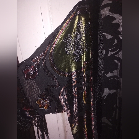 Aris A  Fringe Velvet Burnout Open Cardigan Multicolor One Size - Picture 6 of 8